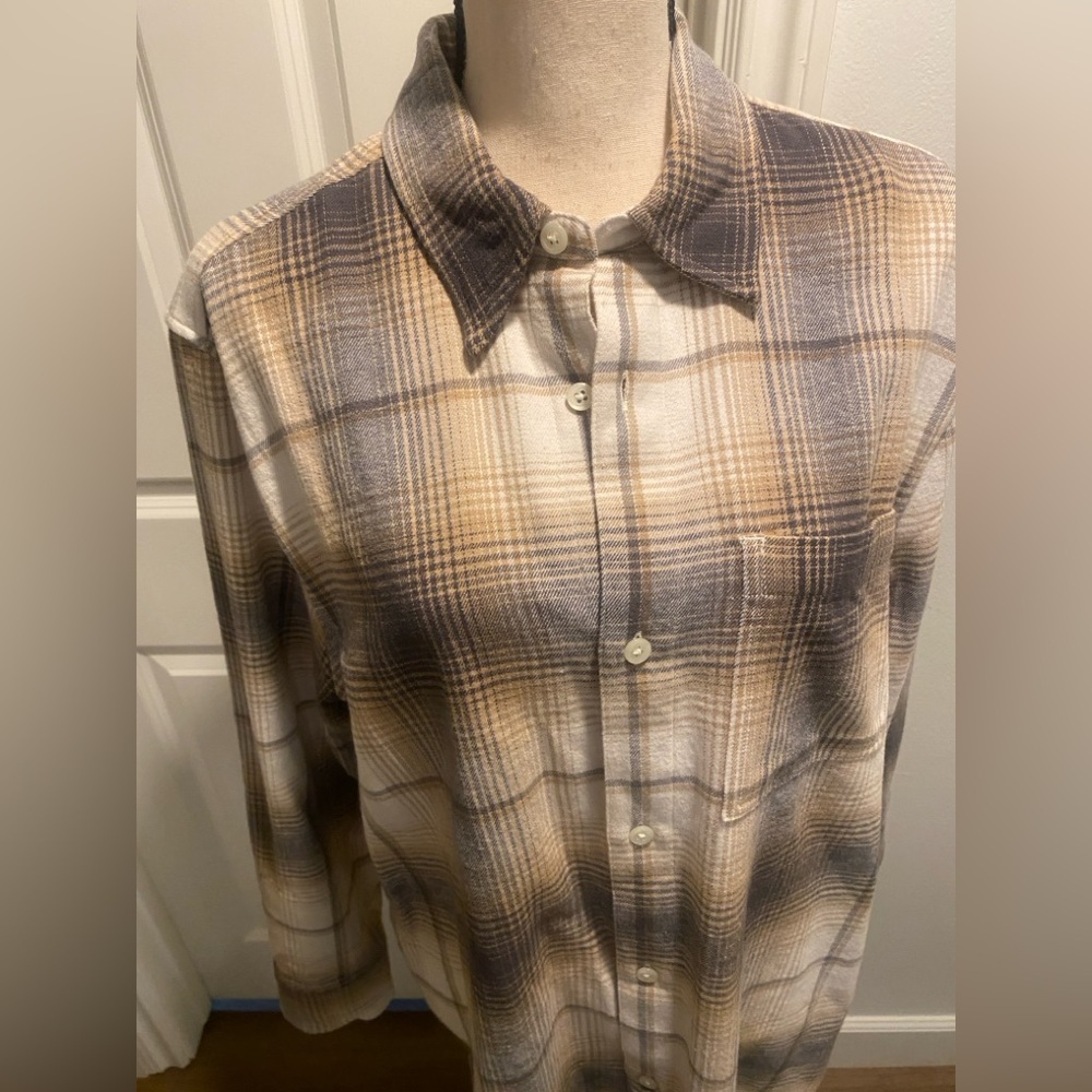 Madewell Men’s Flannel Button Down Plaid Shirt Brown Tan New medium - Picture 5 of 10